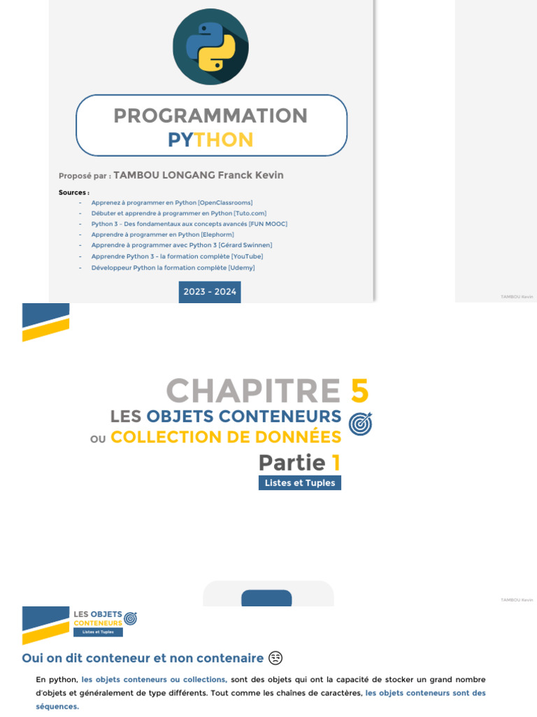 Objets Conteneurs en Python : Listes et Tuples | PDF