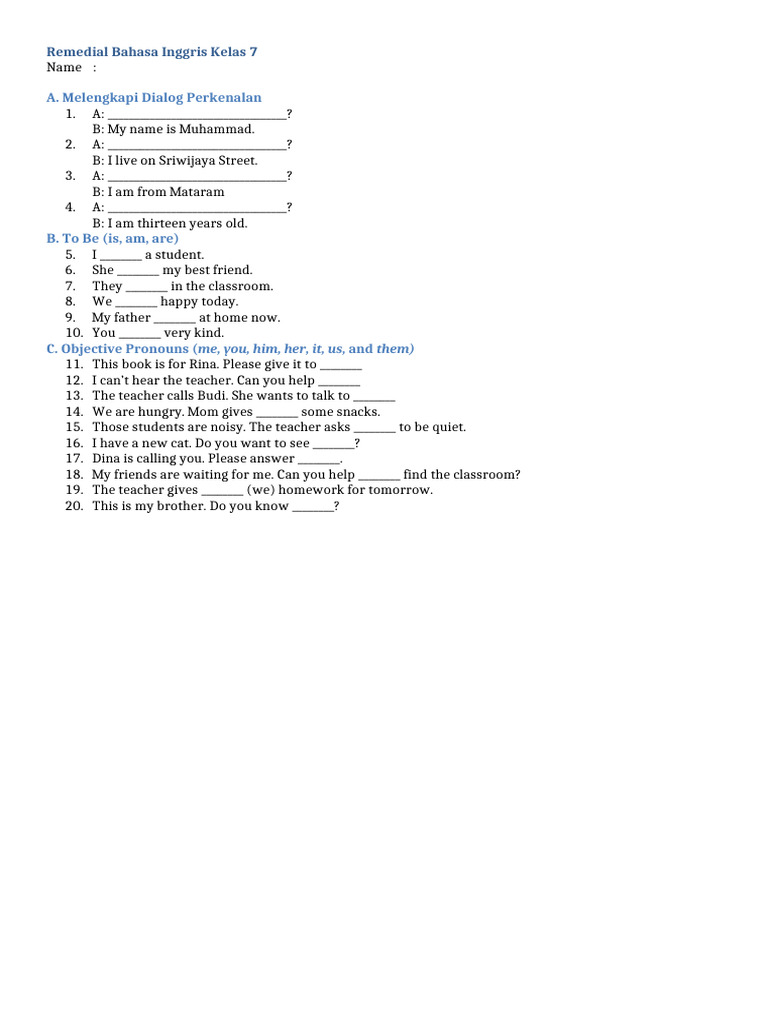 Remedial English Exercises for 7th Grade | PDF