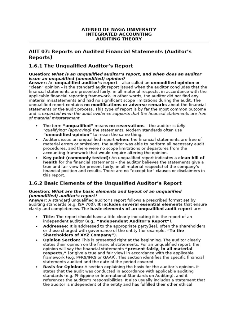 Understanding Unqualified Auditor Reports | PDF | Auditor's Report | Audit