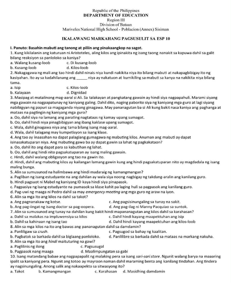 Summative Test Esp 10 | PDF