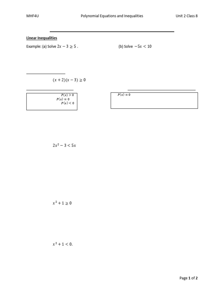 Solve Polynomial Inequalities Algebraically | PDF