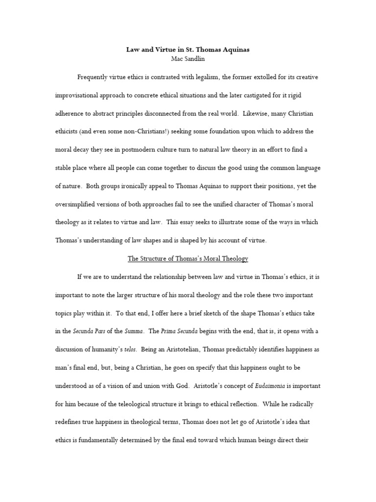 Aquinas on Law and Virtue Ethics | PDF | Natural Law | Thomas Aquinas