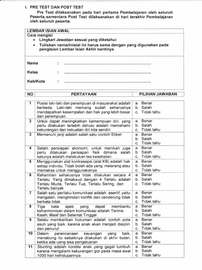 Pre dan Post Test: Evaluasi Pembelajaran | PDF