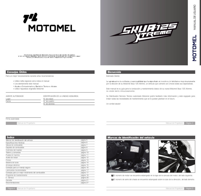 Manual de Usuario Motomel Skua 125 | PDF | Motocicleta | Vehículos