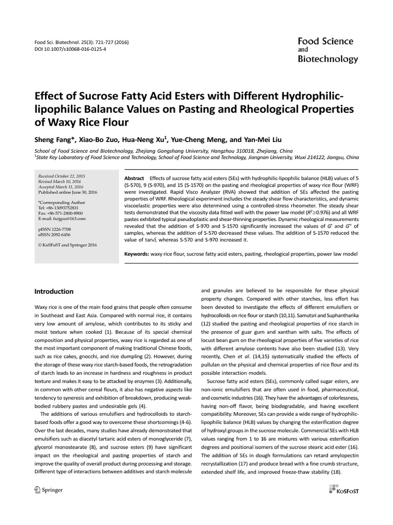 Impact of Sucrose Esters on Waxy Rice Flour | PDF | Rheology ...