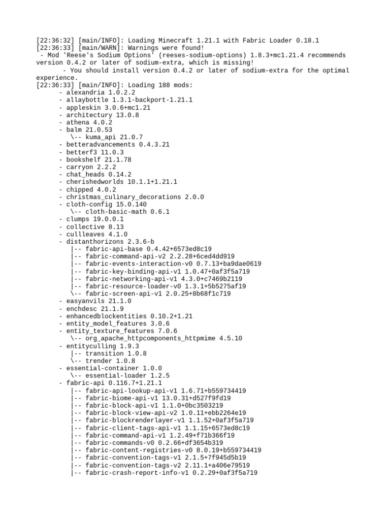 Minecraft 1.21.1 Fabric Mod Load Report | PDF | Java (Programming ...