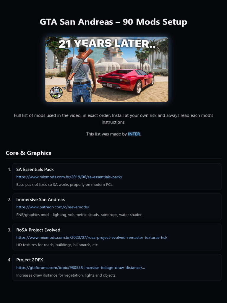 GTA San Andreas: 90 Essential Mods List | PDF
