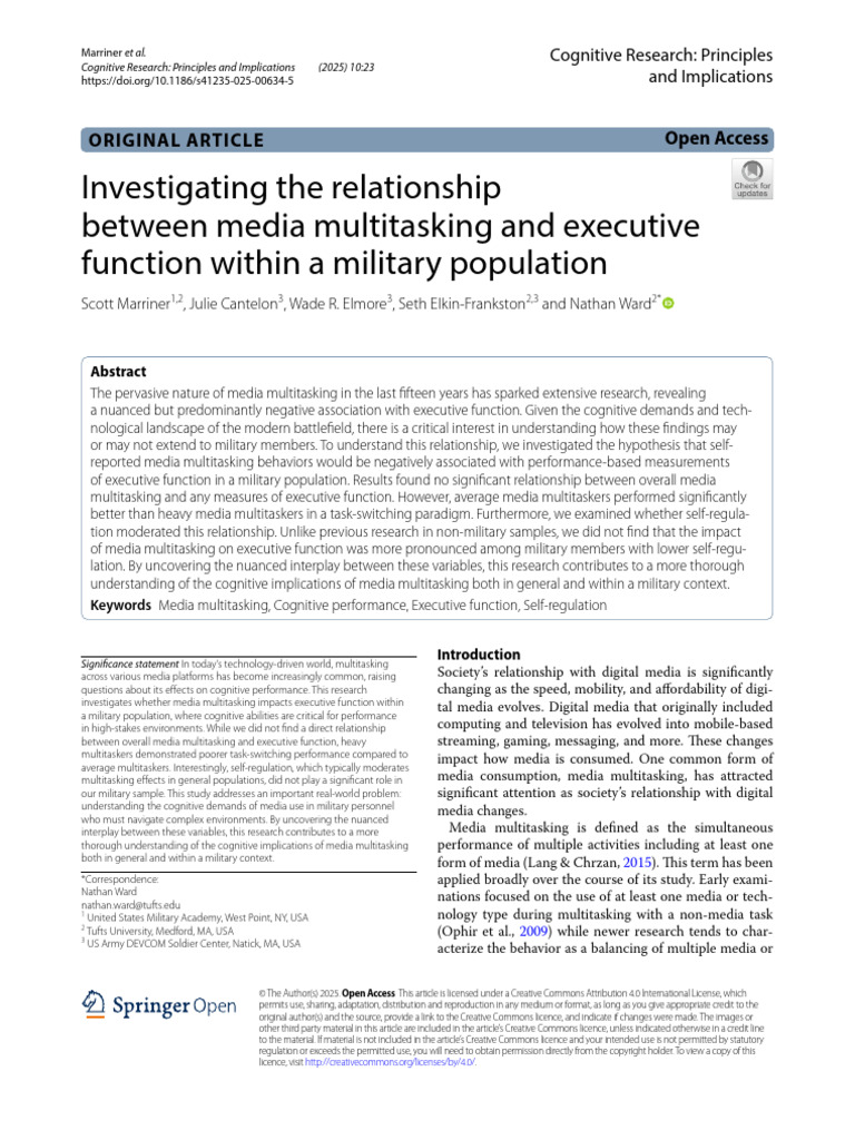 Media Multitasking and Military Cognition | PDF | Emotional Self ...