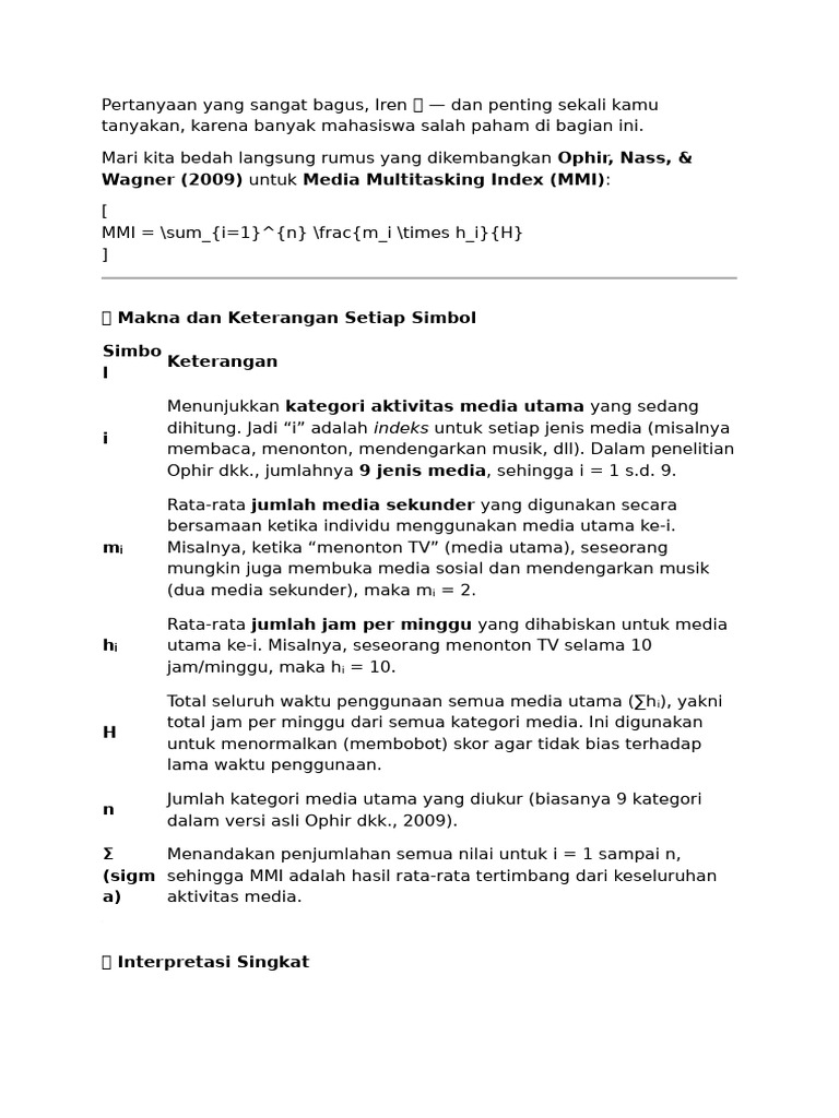 Rumus Media Multitasking Index (MMI) | PDF