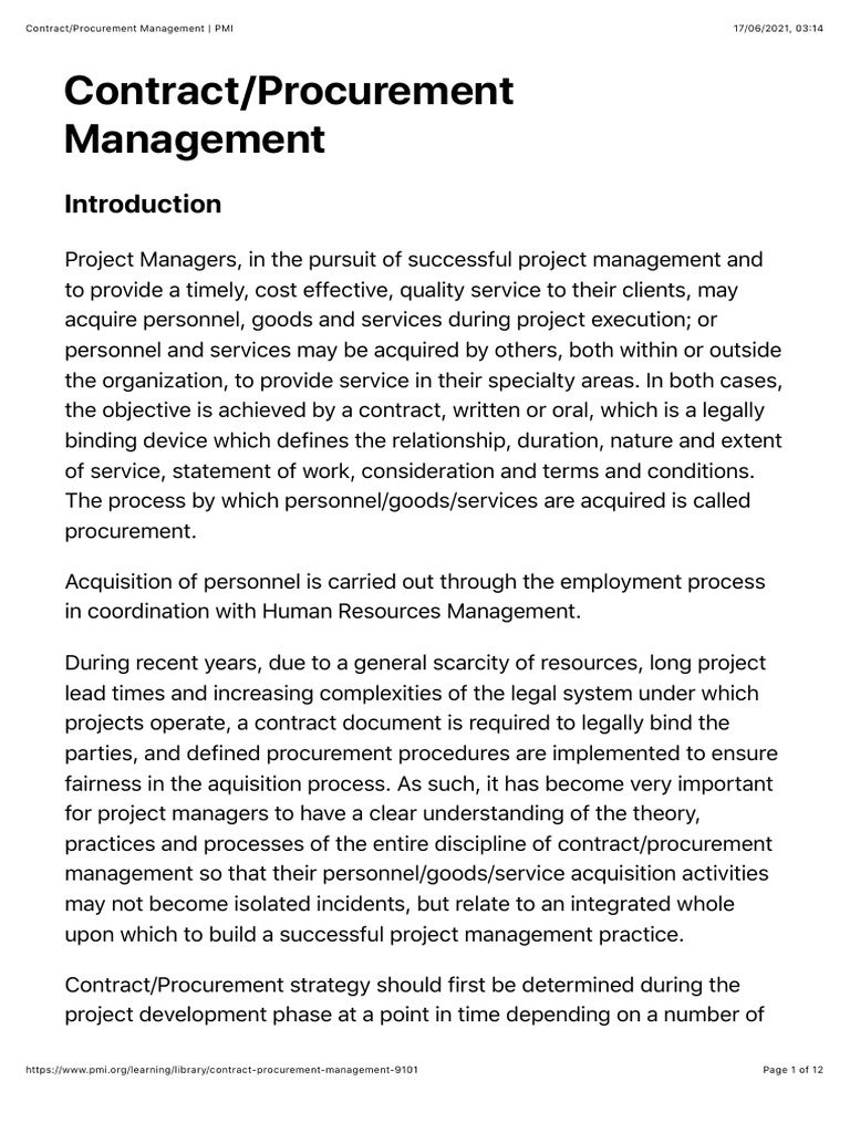 Contract and Procurement Management Guide | PDF | Procurement | Project ...
