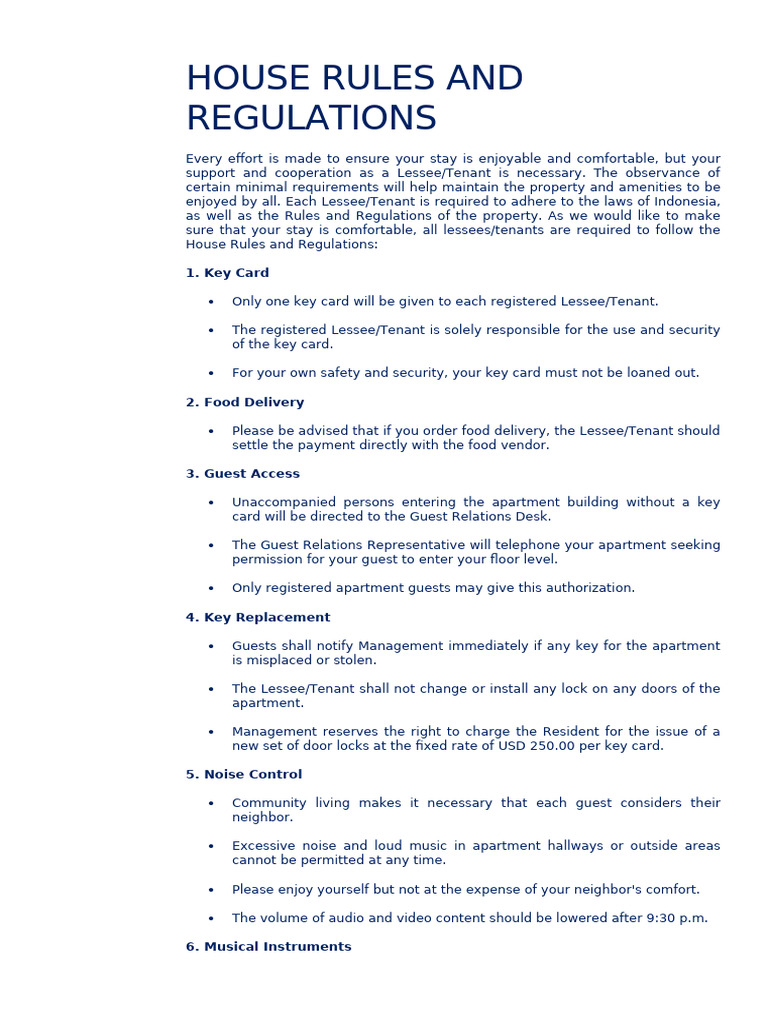House Rules and Safety Guidelines | PDF | Lease | Bedding