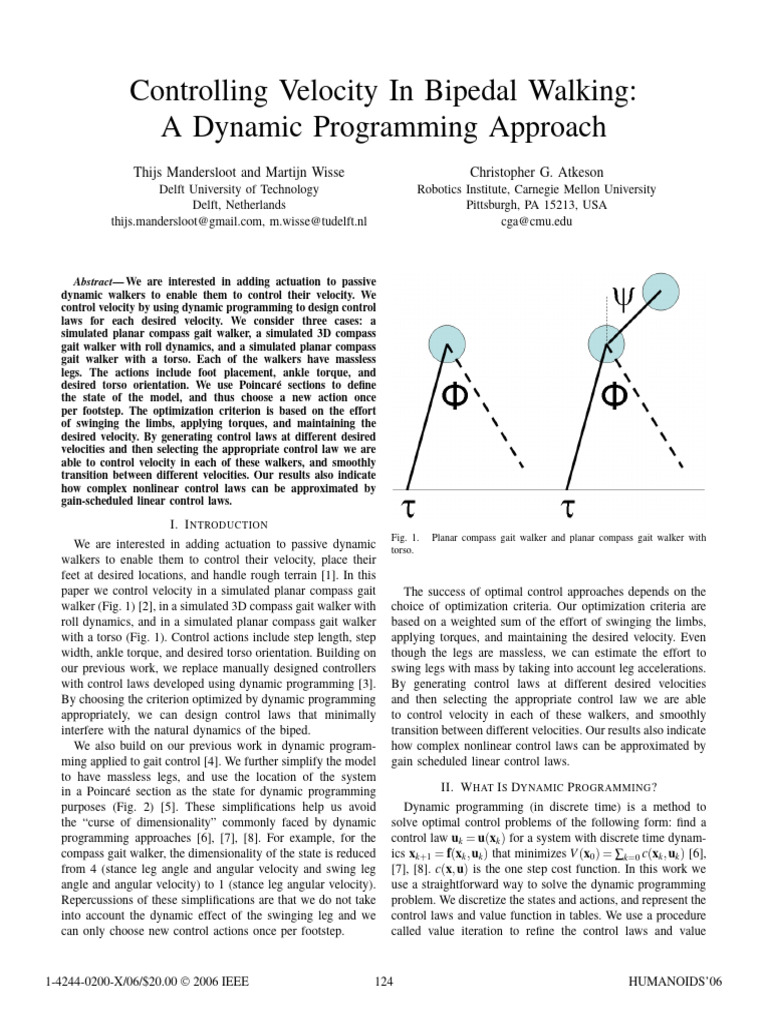 Dynamic Programming for Bipedal Velocity Control | PDF | Torque ...