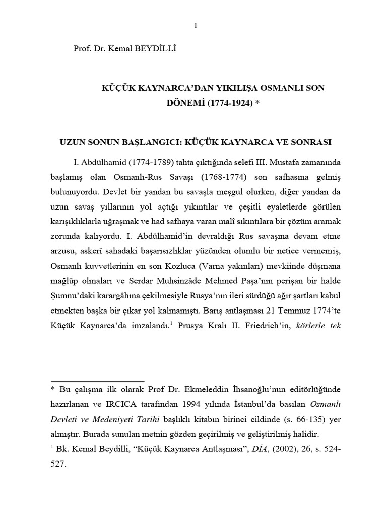 Kucuk Kaynarcadan Yikilisa Osmanli Son D PDF