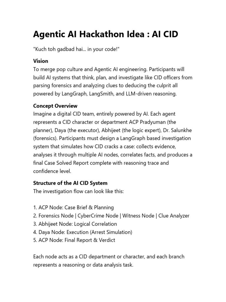 AI CID Hackathon: Investigative Agent Systems | PDF