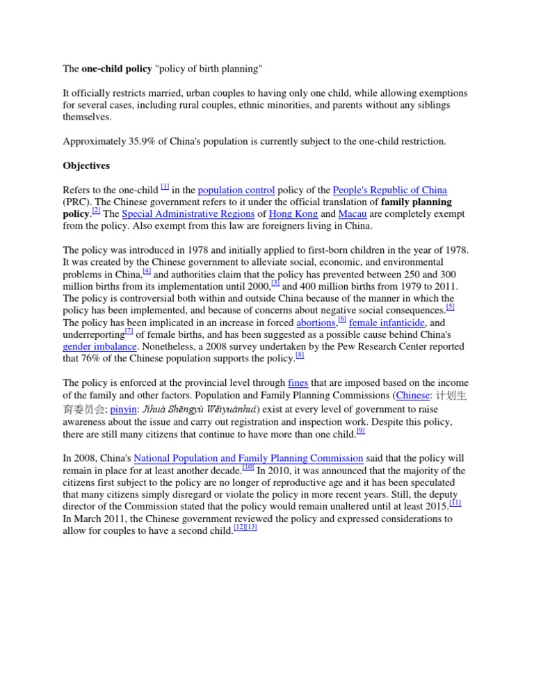 One Child Policy PDF China World Politics