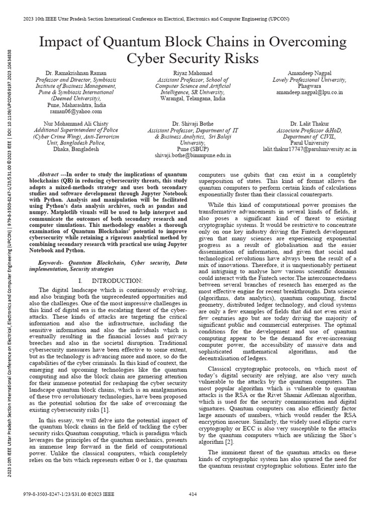 Impact of Quantum Block Chains in Overcoming Cyber Security Risks | PDF ...