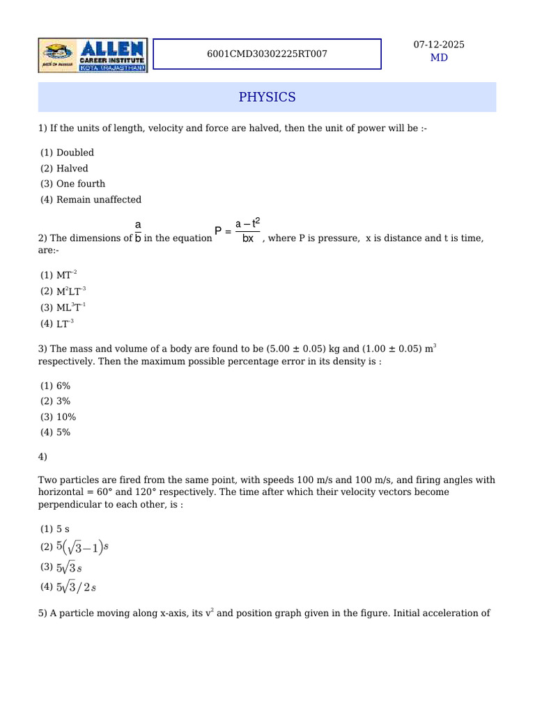 Physics Problem Set and Solutions | PDF | Circulatory System | Force