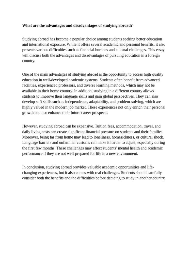 Pros and Cons of Studying Abroad | PDF