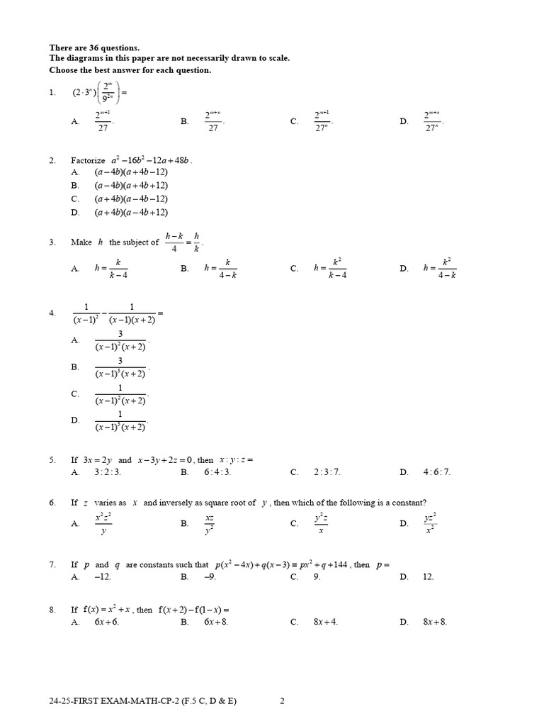 Sy f5 First Exam Paper II 2024 25 | PDF | Quadratic Equation | Circle