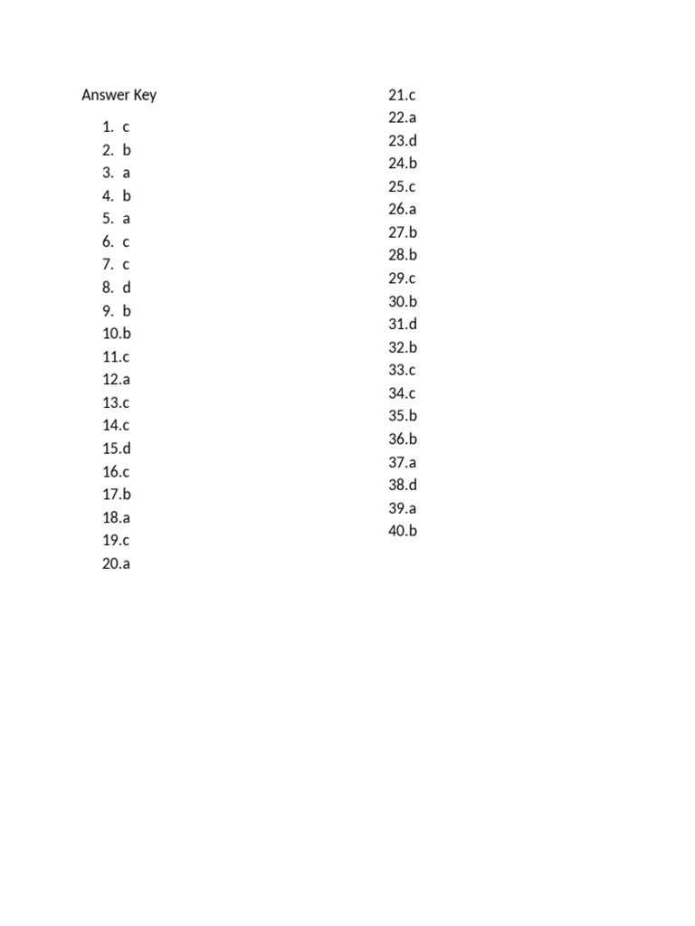 Answer Key for Quiz Questions | PDF
