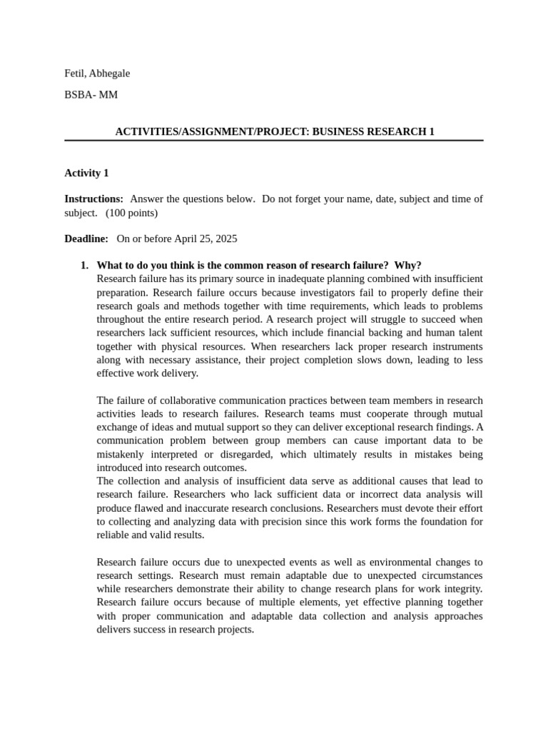 Business Research 1 | PDF | Data | Failure