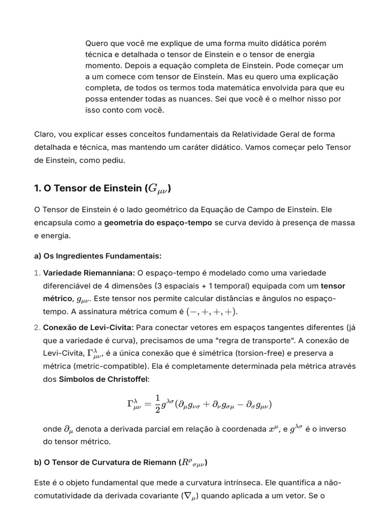 Explicação detalhada do tensor de Einstein - DeepSeek | PDF | Mecânica ...