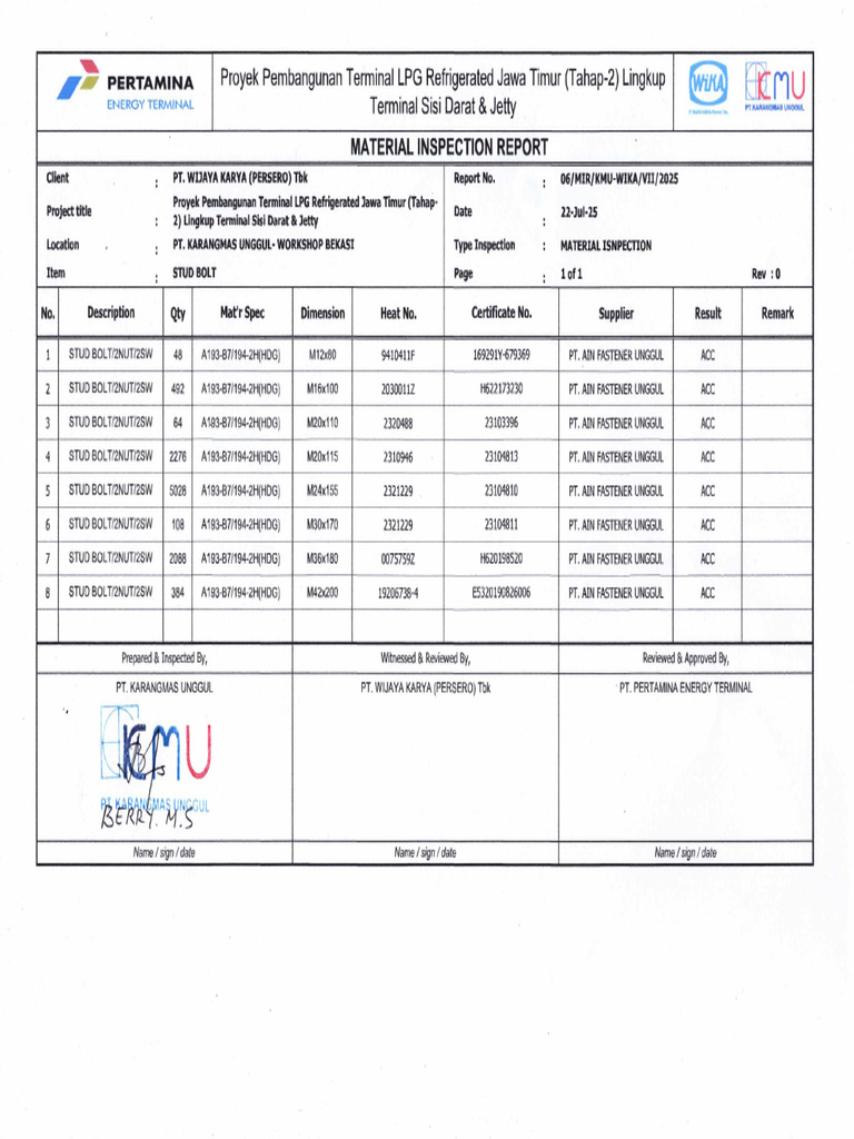 Inspection Certificate 1st WIKA | PDF | Screw | Nut (Hardware)