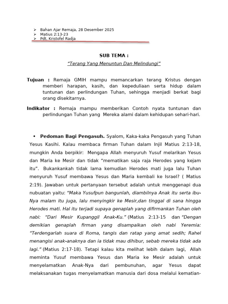 Terang Kristus untuk Remaja GMIH | PDF