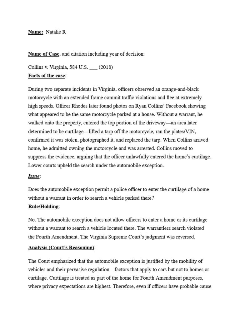 Collins v. Virginia: Curtilage Search Ruling | PDF