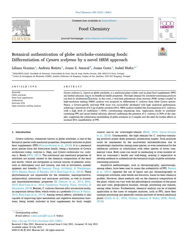 Botanical Authentication of Globe Artichoke-Containing Foods ...