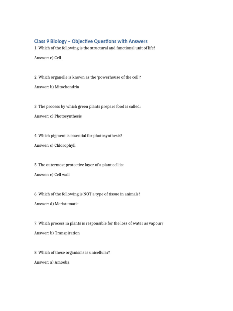 Class9 Biology Questions Answers | PDF
