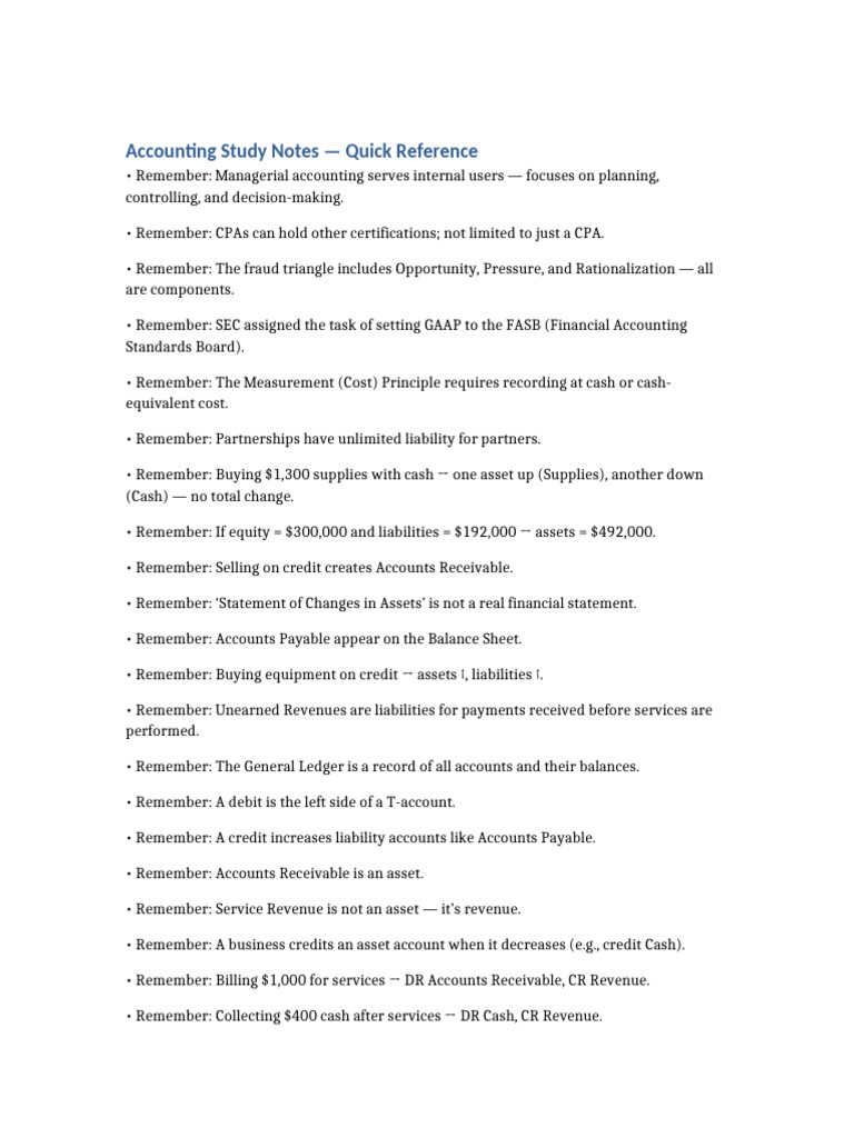 Accounting Study Notes | PDF | Debits And Credits | Financial Services