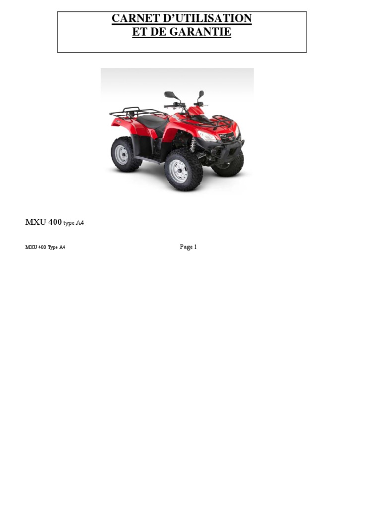 Revue Technique Quad Kymco 500 Mxu Pdf Manuel Mxu 400 Irs | PDF | Frein | Pneumatique (véhicule)
