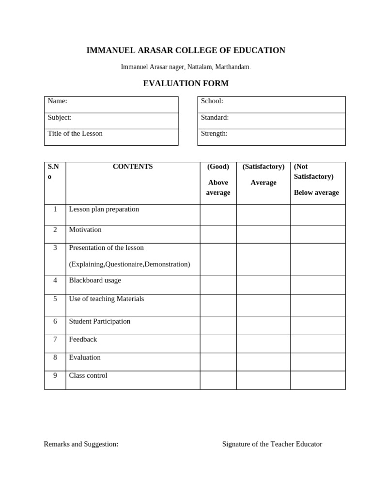Lesson Evaluation Form Template | PDF