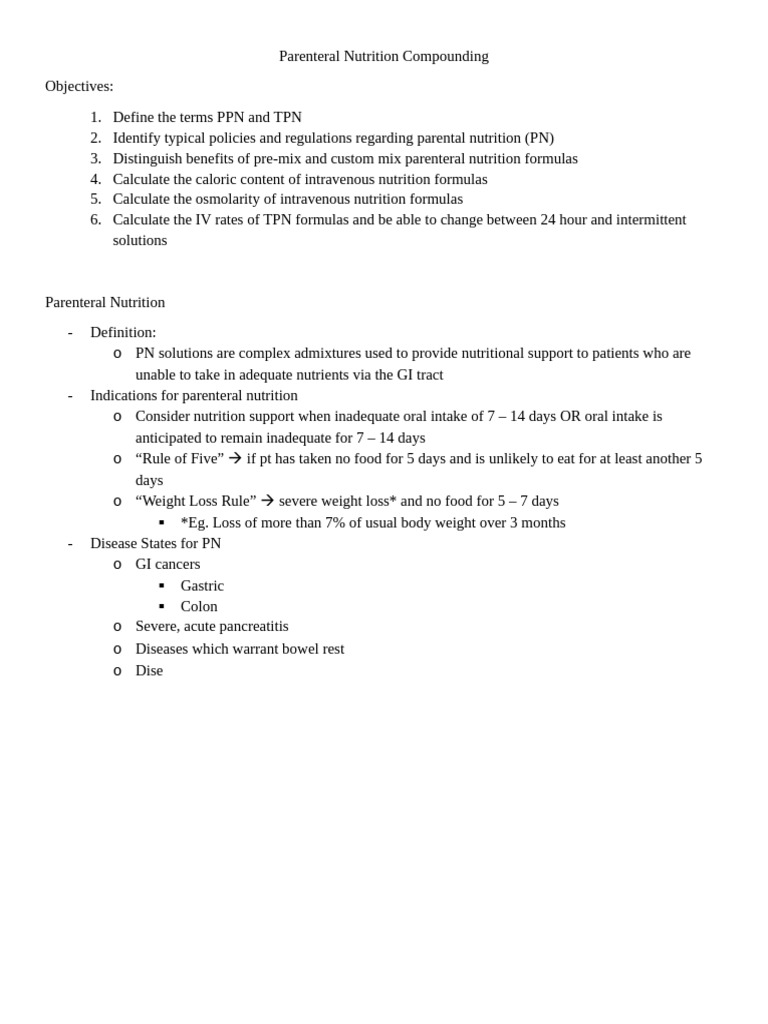 Parenteral Nutrition Compounding | PDF