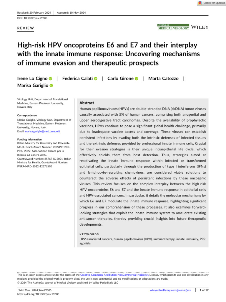 HPV E6/E7 Oncoproteins and Immune Evasion | PDF | Interferon | Toll ...