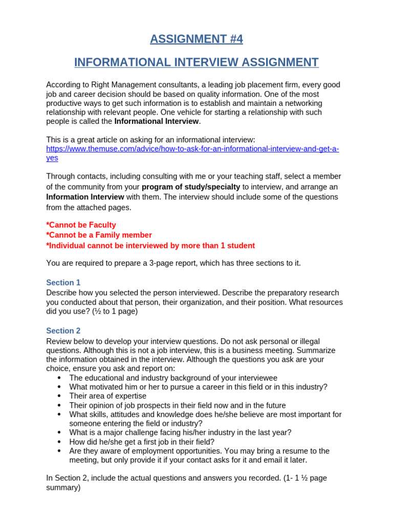 Informational Interview Assignment Guide | PDF | Interview | Job Interview