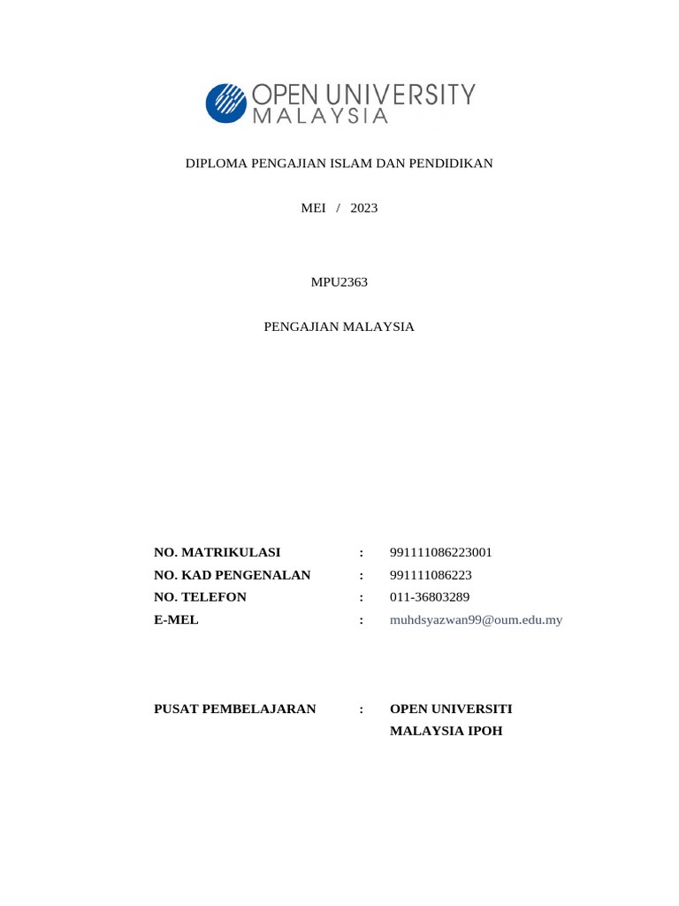 Assignment Pengajian Malaysia 3docx | PDF