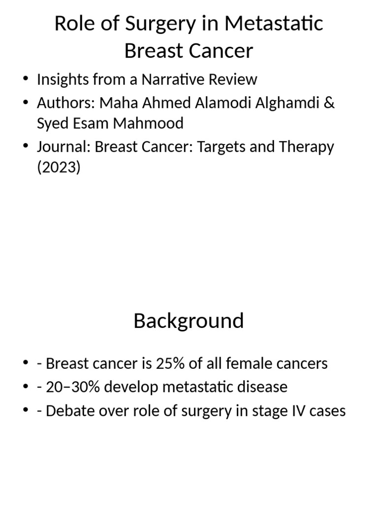 Metastatic Breast Cancer Presentation English | PDF