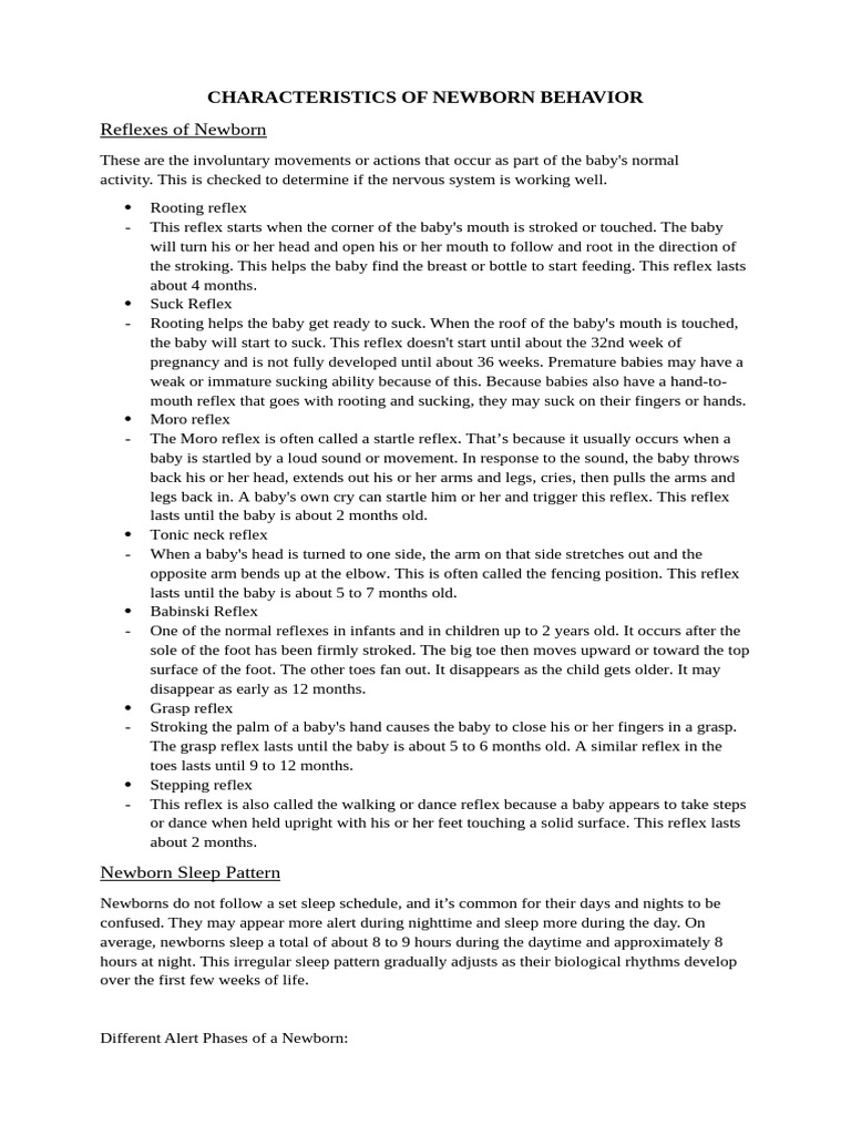 Newborn Behavior and Reflexes Explained | PDF | Infants
