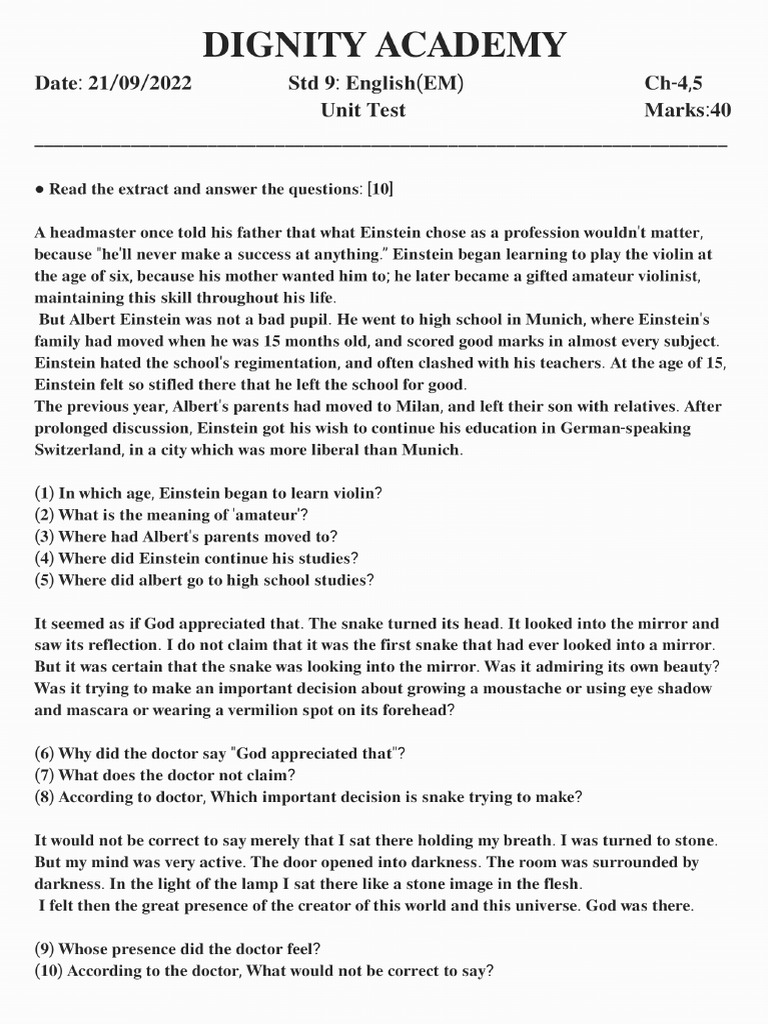 9th EM Unit Test | PDF