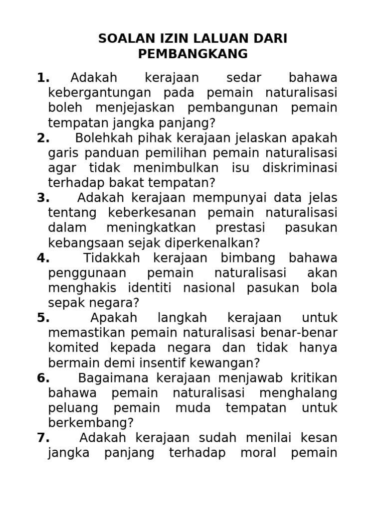 Soalan Izin Laluan Bola Sepak | PDF