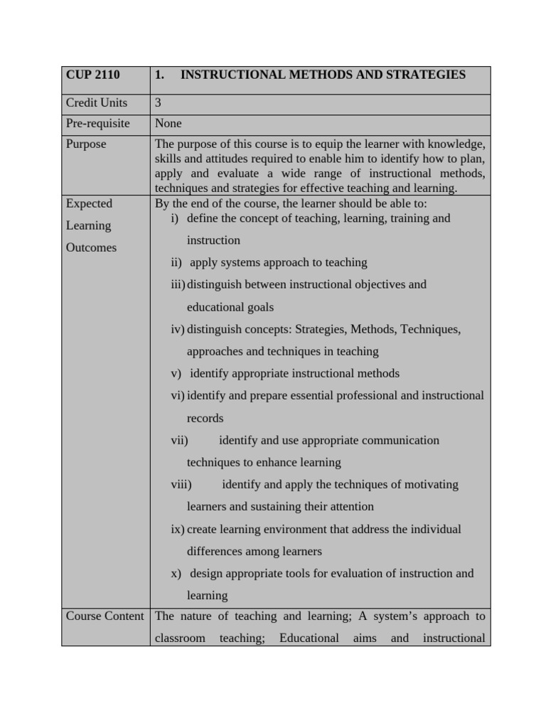 Instructional Methods Course Overview | PDF | Learning | Educational ...