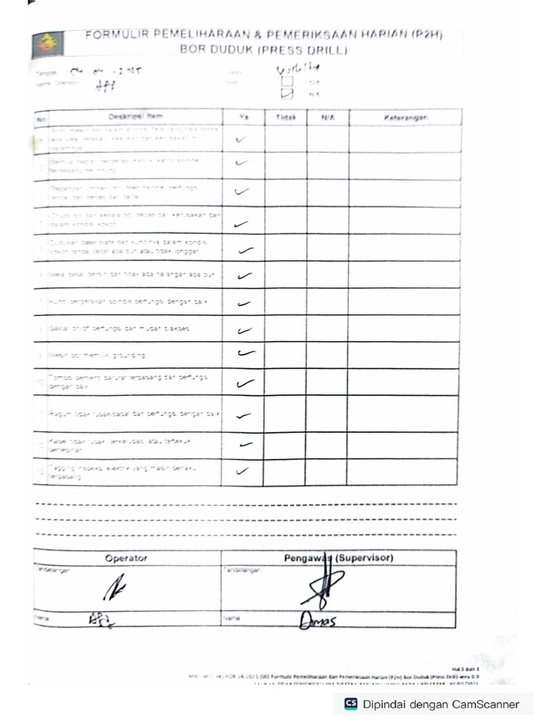 Prestart P2H Mesin Milling | PDF