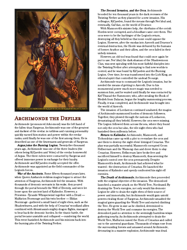 Archimonde the Defiler: Lore & Stats | PDF | Warcraft | Fantasy