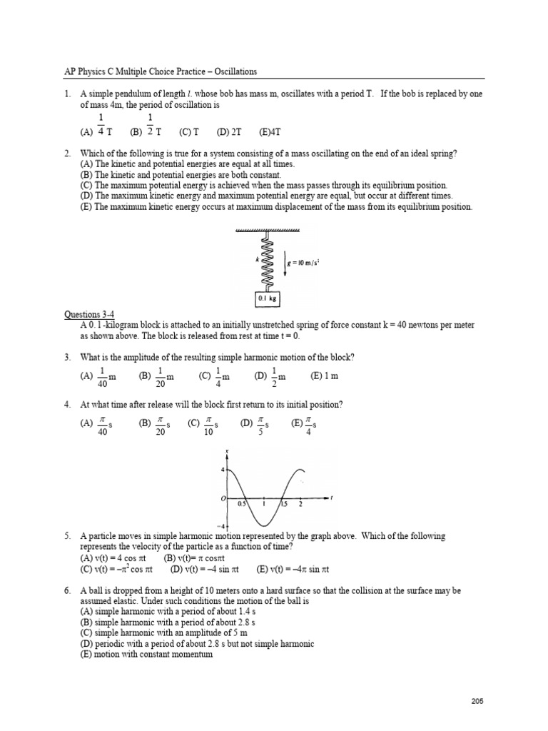 AP Physics C Oscillations Practice Test | PDF | Oscillation | Pendulum