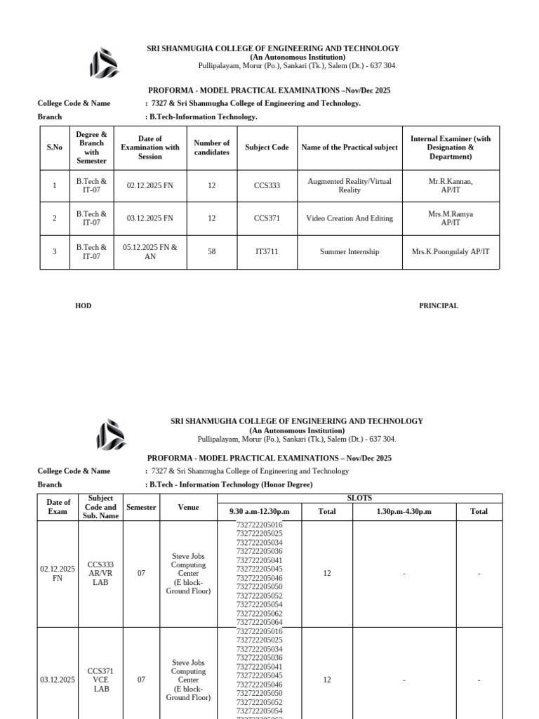 B.Tech IT Practical Exams Schedule 2025 | PDF | Computing | Computer ...
