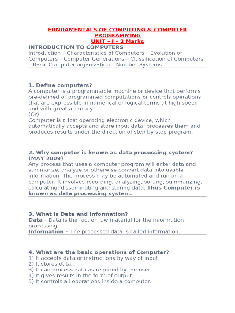 Introduction to Computer Fundamentals | PDF | Computer Data Storage ...