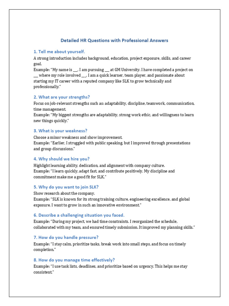 Essential HR Interview Questions & Answers | PDF | Learning | Behavior ...