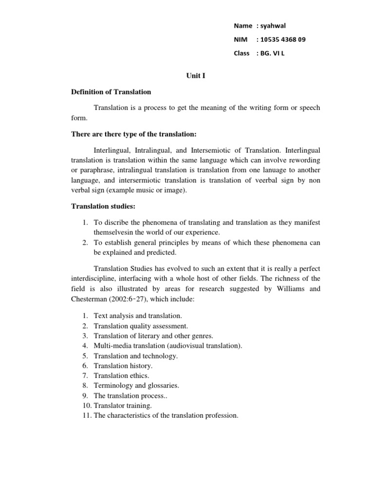Overview of Translation Types and Studies | PDF | Language Arts ...